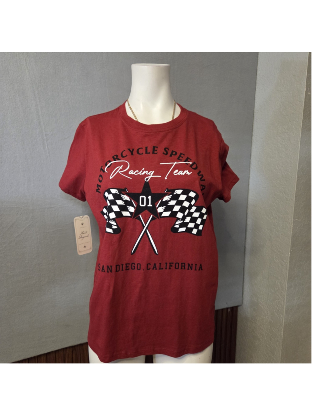 Women's Kind Regards Red Motorcycle Speedway Graphic Tee, Size Large